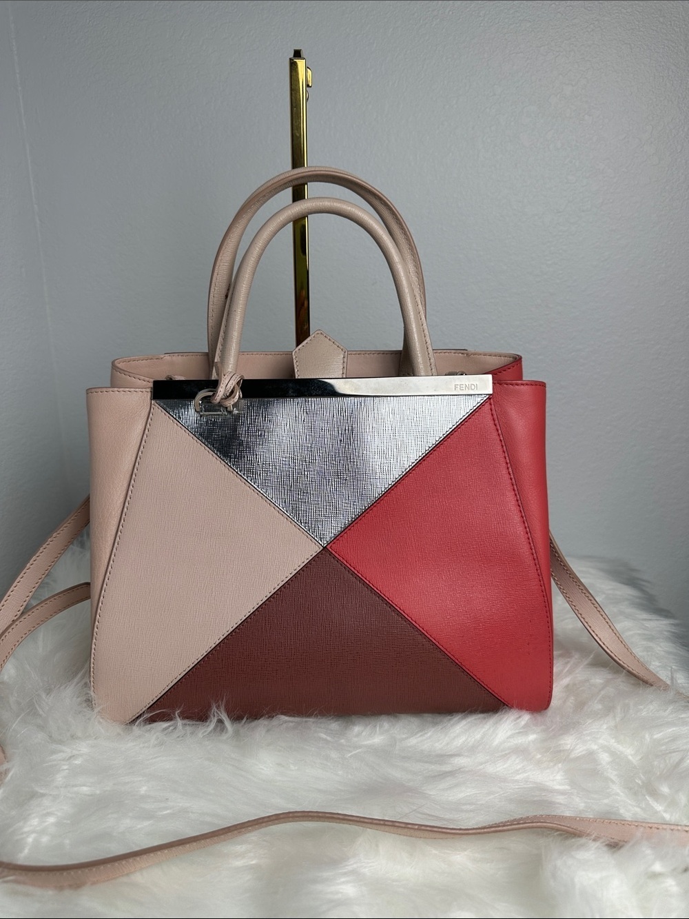 💯Authentic Fendi 2Jours Petite / Medium Colorblock Leather Satchel Multicolor 🍀